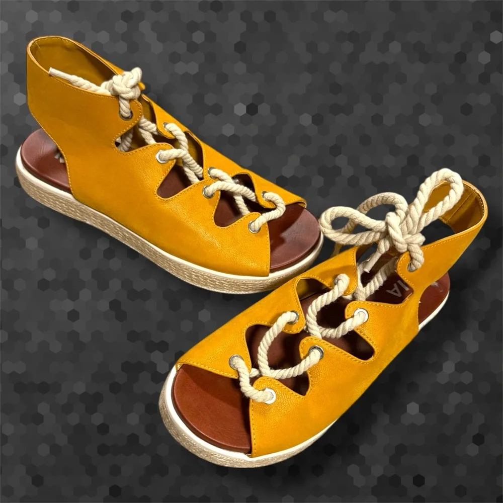 MIA Yellow Rope Lace up Sandals - Picture 1 of 6